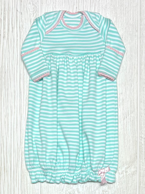 Squiggles Lap Shoulder Daygown- Aqua Wide Stripe/Pink