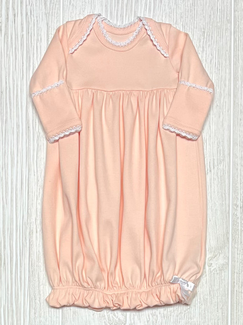 Squiggles Lap Shoulder Day Gown - Peach/White