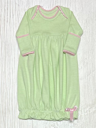 Squiggles Lap Shoulder Daygown- Green Mini Stripe/Pink