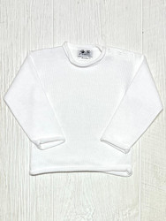 Fingerprints Roll Edge Pullover Sweater- White