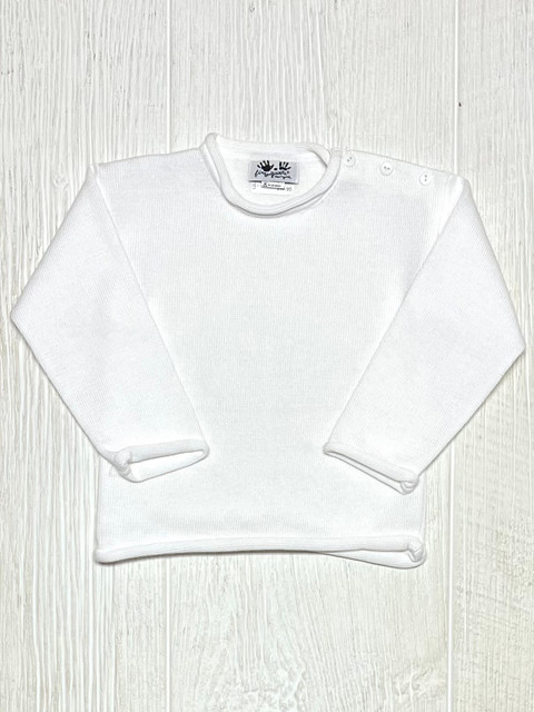 Fingerprints Roll Edge Pullover Sweater- White
