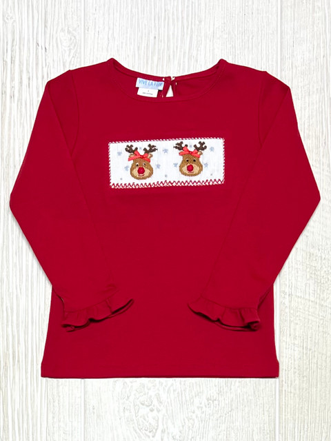 Silly Goose Red Rudolph Ruffle L/S Shirt