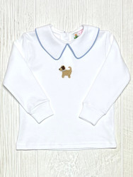 Lily Pads White/Sky Blue Crochet Puppy L/S Shirt