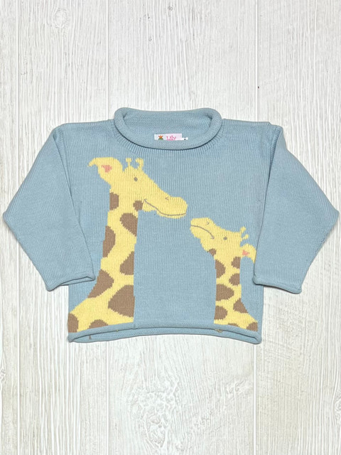 Lily Pads Blue/Yellow Giraffes Roll Neck Sweater