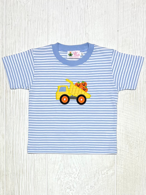 Lily Pads Sky Blue/White Stripe Dumptruck w/Pumpkins L/S Shirt
