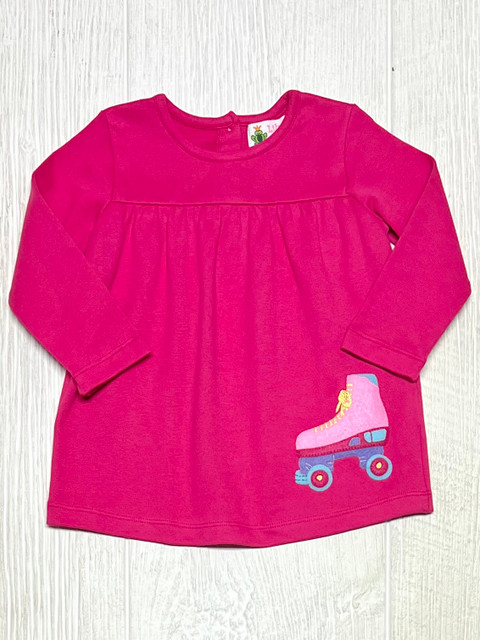 Lily Pads Raspberry Roller Skate L/S Ruffle Swing Top