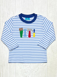 Claire & Charlie Periwinkle Stripe Tools Applique Knit Boys Tee