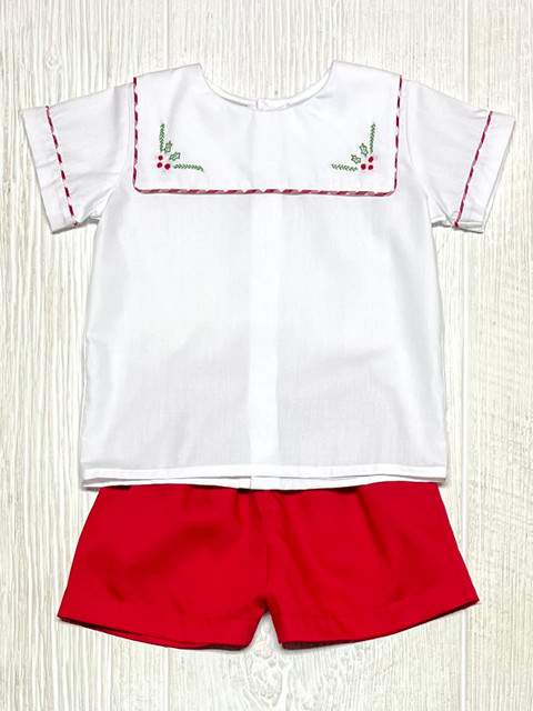 LuLu BeBe Red/White Emb Hollies Short Set
