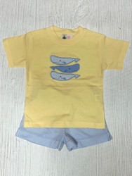 Lily Pads Light Blue Gingham Whale Stacked Short Set
