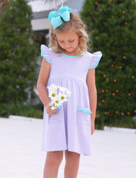 Trotter Street Kids Lavender Stripe/Aqua Lucy Dress