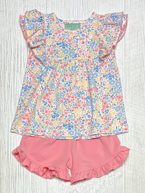 Sage & Lilly Pink/Blue Floral Ruffle Short Set