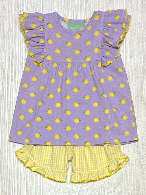 Sage & Lilly Lavender/Yellow Flowers Ruffle Short Set