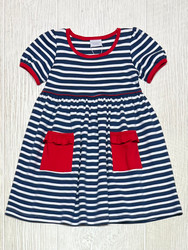 Squiggles Navy Stripe/Red Pocket Dress