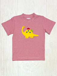 Squiggles Red Stripe Dino and Cars Emb Shirt