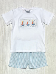 True Smocked Sailboat Boy Short Set