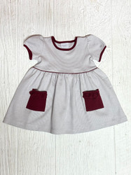 Squiggles Grey Stripe/Crimson Pocket Dress