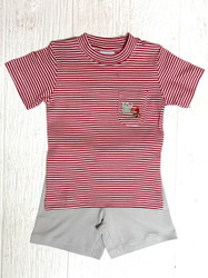 Squiggles Red Stripe Elephant with Flag Boy Short Set