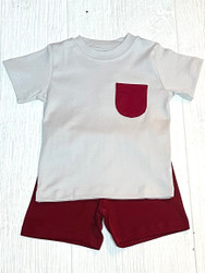 Squiggles Grey/Crimson Pocket Boy Short Set