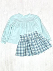Anvy Dusty Blue Plaid Skirt Set