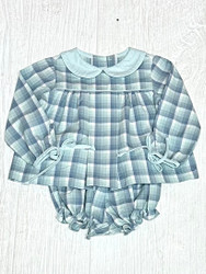 Anvy Dusty Blue Plaid Floral Bloomer Set