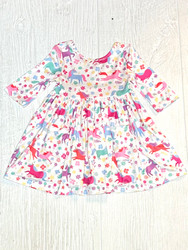 Mila & Rose Unicorn Wish 3/4 Sleeve Pocket Twirl Dress