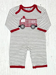 Three Sisters Firetruck Applique Boys Romper