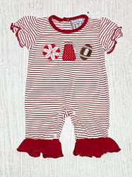 Three Sisters Red Football Applique Girls Romper