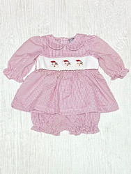 Three Sisters Santas Smocked Bloomer Set