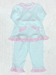 Squiggles Aqua/Pink Mini Stripe Ruffle Pant Set