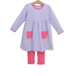 Trotter Street Kids Lavender Stripe/Fuchsia Annie Pant Set