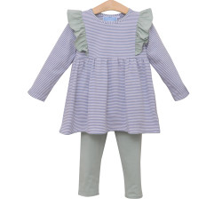 Trotter Street Kids Dusty Blue Stripe/Sage Green Madison Pant Set