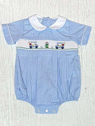 Petit Bebe Blue Check Golf Boys Bubble