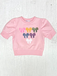 LuLu BeBe Pink Bows Sequin Puff Sleeve Top