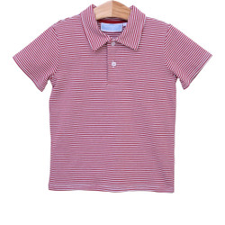 Trotter Street Kids Crimson Stripe Henry Game Day Polo