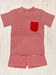 Squiggles Red/White Wide Stripe Pocket Short Set
