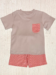 Squiggles Grey/Red Mini Stripe Pocket Short Set