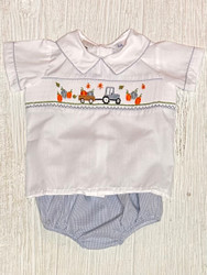 Le Za Me Smocked Blue Pumpkin Bloomer Set