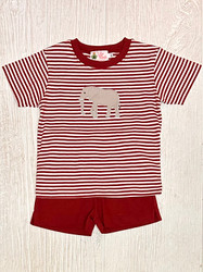 Lily Pads Crimson Stripe Elephant Applique Short Set