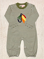 Lily Pads Peapod Green Stripe Fishing Lure Applique Romper