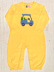 Lily Pads Butter Yellow Golf Cart Applique Romper