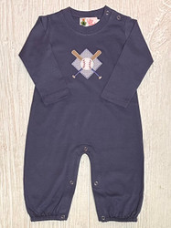 Lily Pads Steel Blue Baseball Diamond Applique Romper