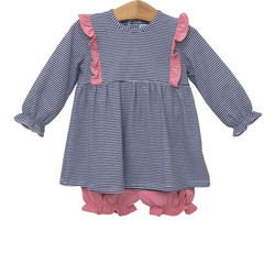 Trotter Street Kids Navy Stripe/Pink Olivia Bloomer Set