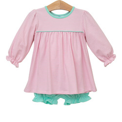 Trotter Street Kids Pink Stripe/Mint Ellie Bloomer Set