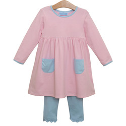 Trotter Street Kids Pink Stripe/Light Blue Annie Pant Set