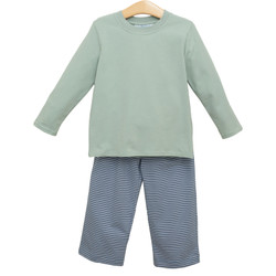 Trotter Street Kids Blue Stripe/Sage Miller Pant Set