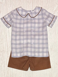 Ishtex Blue/Khaki Plaid Boys Short Set