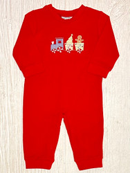 Three Sisters Christmas Train Applique Boy Romper