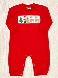 Three Sisters Christmas Time Smocked Boys Romper