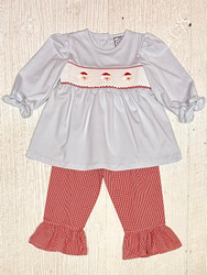 Three Sisters Santa Smocked Ruffle Pant Set