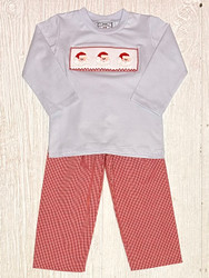 Three Sisters Santa Smocked Boys Pant Set.